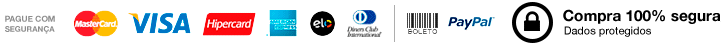 Formas de pagamento aceitas: Cartão de crédito em até 12x, boleto bancário e PIX